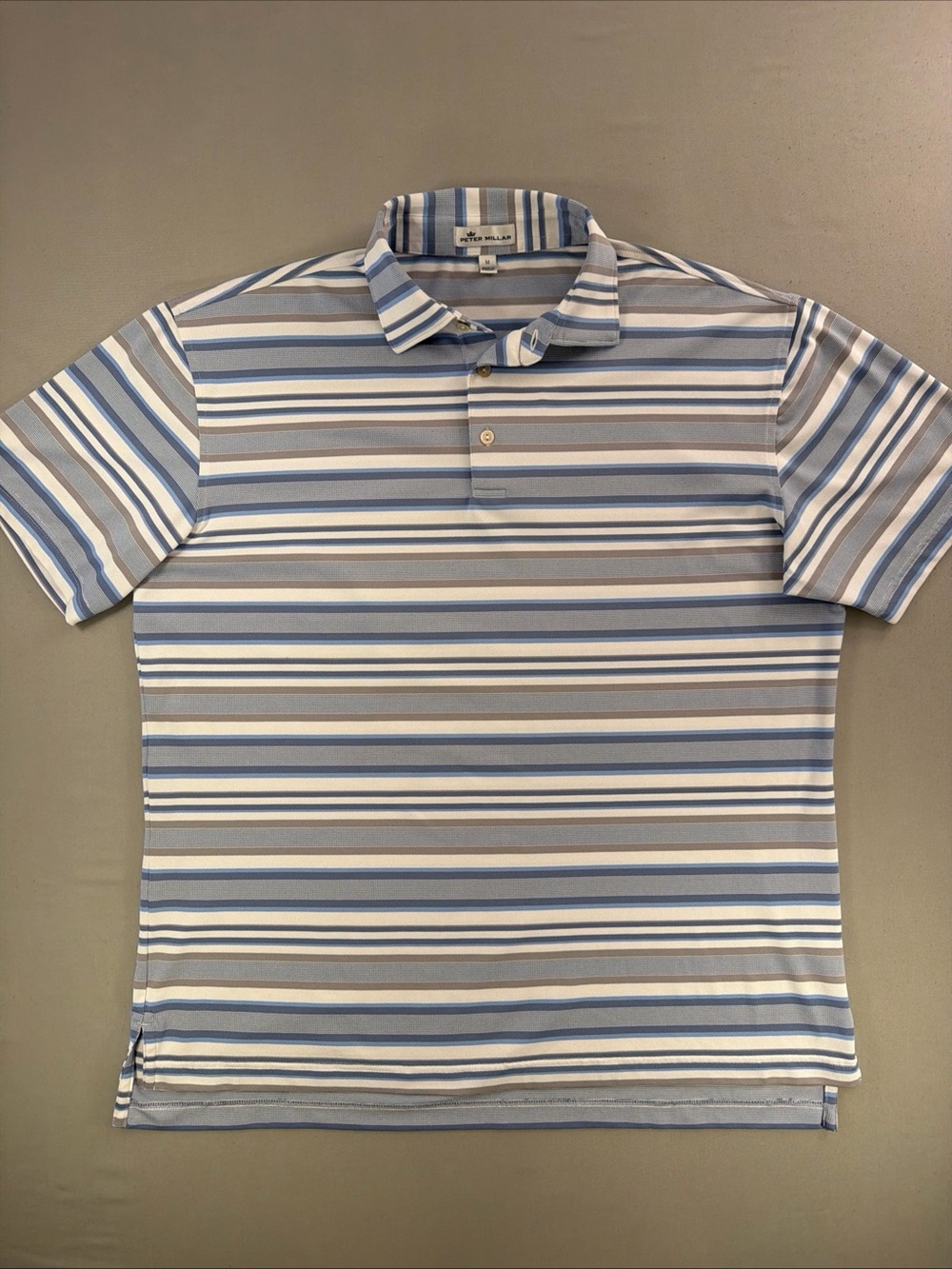 Peter Millar Striped Polo in Blue, Gray & White